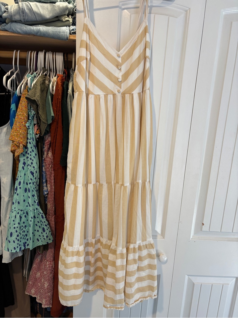 Striped Cream & White Tiered Sundress